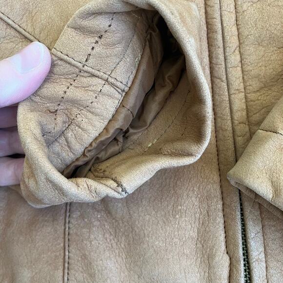 Georgetown Leather Vintage Tan Leather Jacket Waist Length Zip-up Collared Retro - Picture 14 of 16
